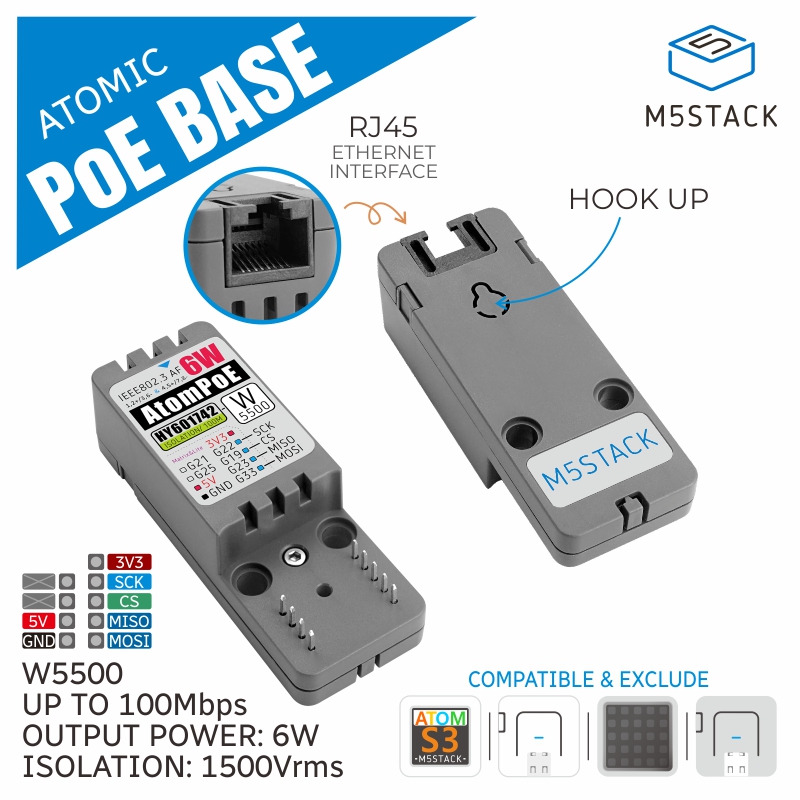 Ethernet W5500 - M5Stack قاعدة PoE الذرية الرسمية W5500