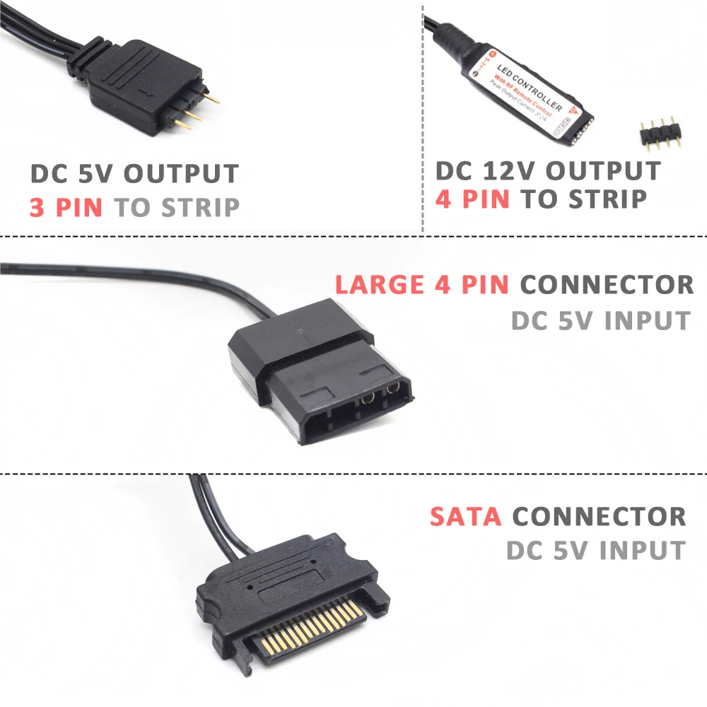 SATA موليكس RGB تحكم 5 فولت 3P - مراجعة Ws2812B Strip 5V وسعره