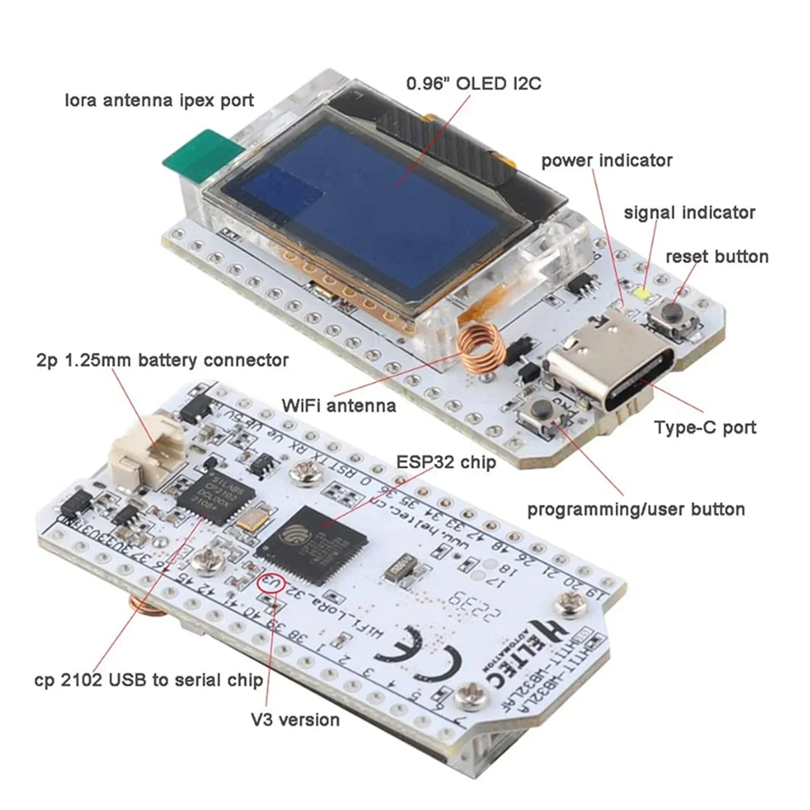 لوحة تطوير ESP32 lora 32 v3 HT - مراجعة Oled Display 0.96 وسعره